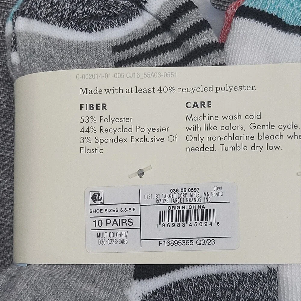 Cat & Jack Boys' 10pk Striped Lightweight Ankle Socks Size Small 5.5-8.5